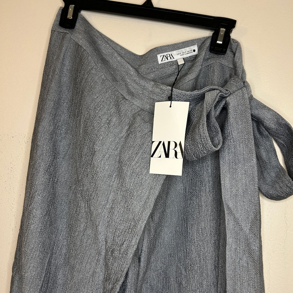 ZARA Gray Wrap Linen Blend Palazzo Pants Size S - Picture 5 of 11